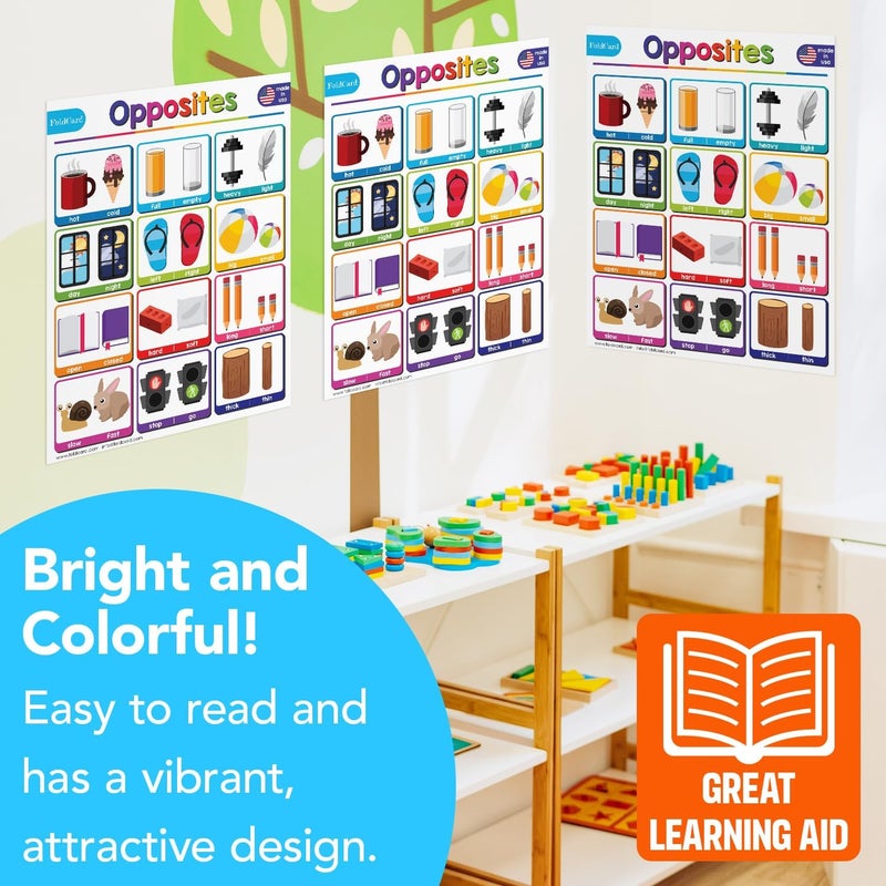 FoldCard Opposites Chart for Preschool to Grade 1 Kids – Bright and Colorful Educational Visual/Learning Aid Poster Decoration for Classroom or Home | Glossy Durable Cardstock | 8.5" x 11" | 5 per Pack - Image 5